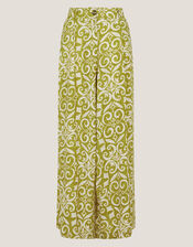 Trinny Hand-Screen Print Wide Leg Trousers, Green (GREEN), large