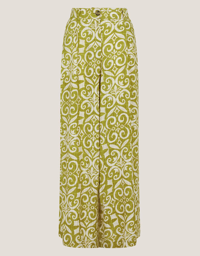 Trinny Hand-Screen Print Wide Leg Trousers, Green (GREEN), large