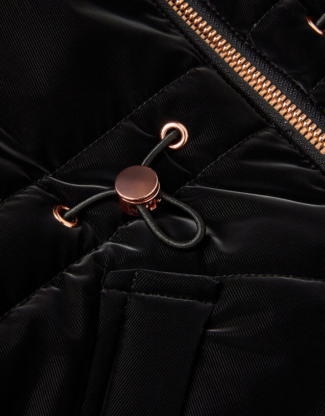 Faux Fur Hood Padded Coat, Black (BLACK), large