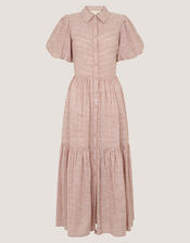 Winnie Puff Sleeve Stripe Midi Dress, Brown (CHOCOLATE), large