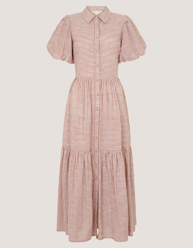 Winnie Puff Sleeve Stripe Midi Dress, Brown (CHOCOLATE), large