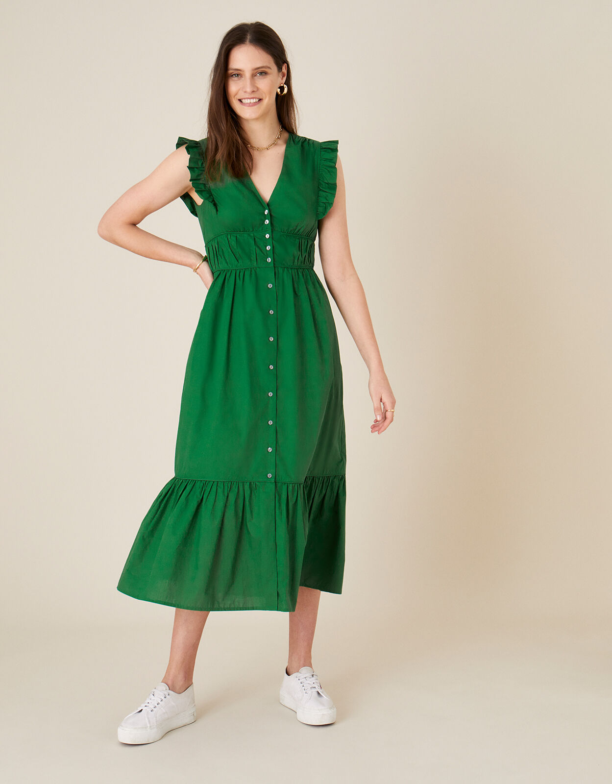 Tiered cotton midi dress sales