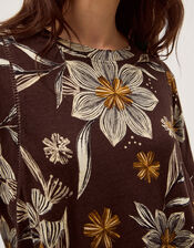 Esther Floral Linen Blend T-Shirt, Brown (CHOCOLATE), large