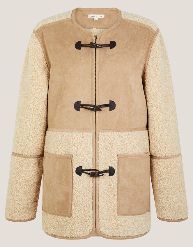 Teri Faux Shearling Duffle Jacket, Natural (STONE), large