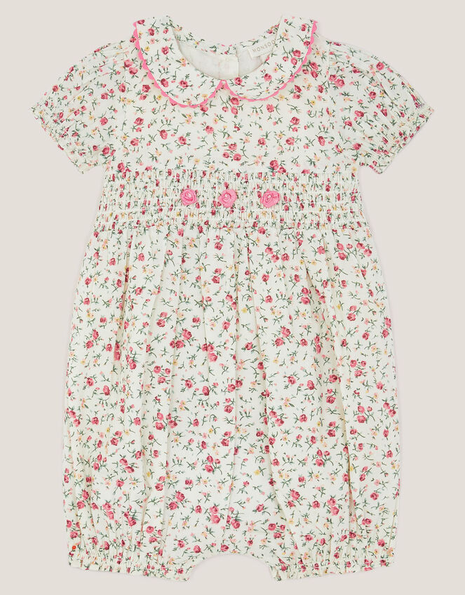 Baby Rose Smocked Romper, Ivory (IVORY), large