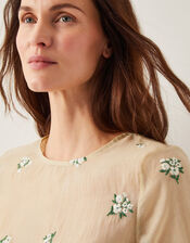 Sacha Short-Sleeve Embroidered Top, Gold (GOLD), large