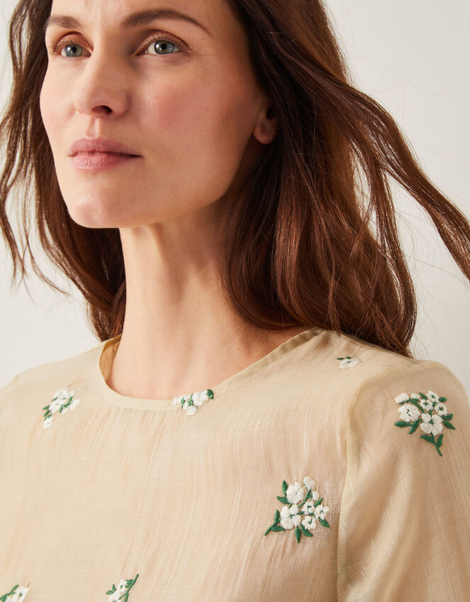 Sacha Short-Sleeve Embroidered Top, Gold (GOLD), large