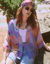 One Hundred Stars Crane Print Kimono Jacket, Blue (LIGHT BLUE), large