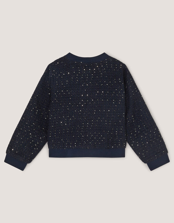 Sequin Unicorn Woven Bomber Jacket, Blue (NAVY), large