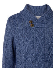 Shawl Collar Cable Knit Jumper, Blue (BLUE), large