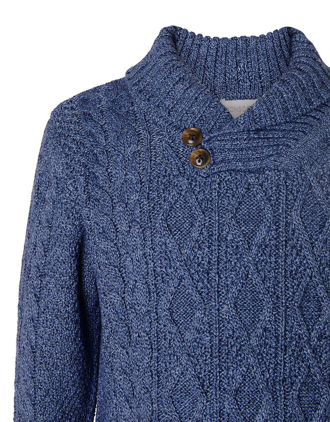 Shawl Collar Cable Knit Jumper, Blue (BLUE), large