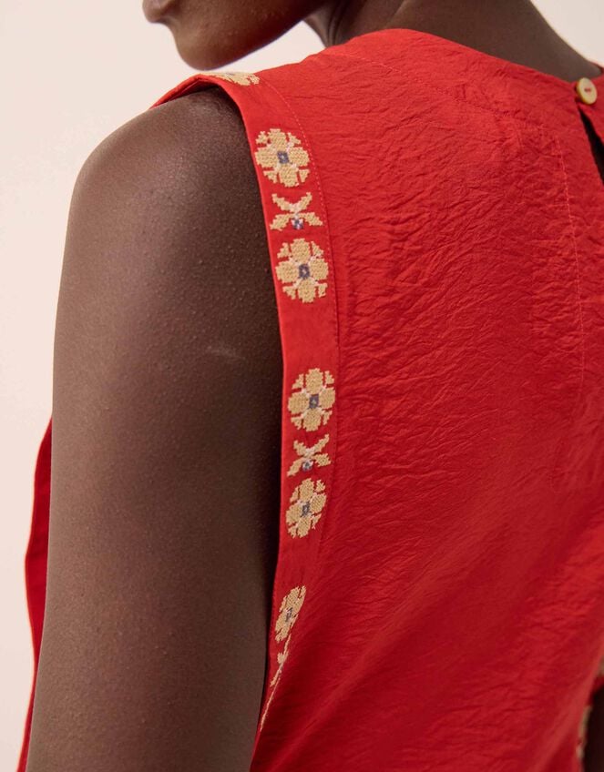 Cheryl Embroidered Side Tie Dress, Red (RED), large