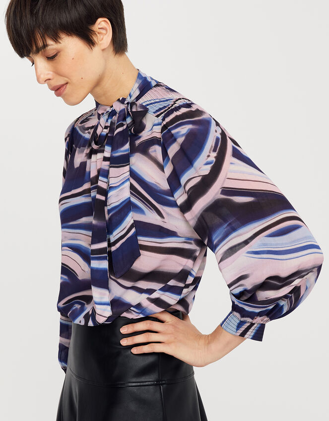 Mabel Marble Print Blouse, Blue (BLUE), large