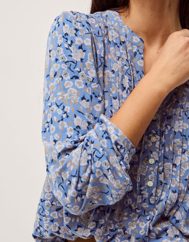 Nina Floral Jersey Blouse, Blue (BLUE), large