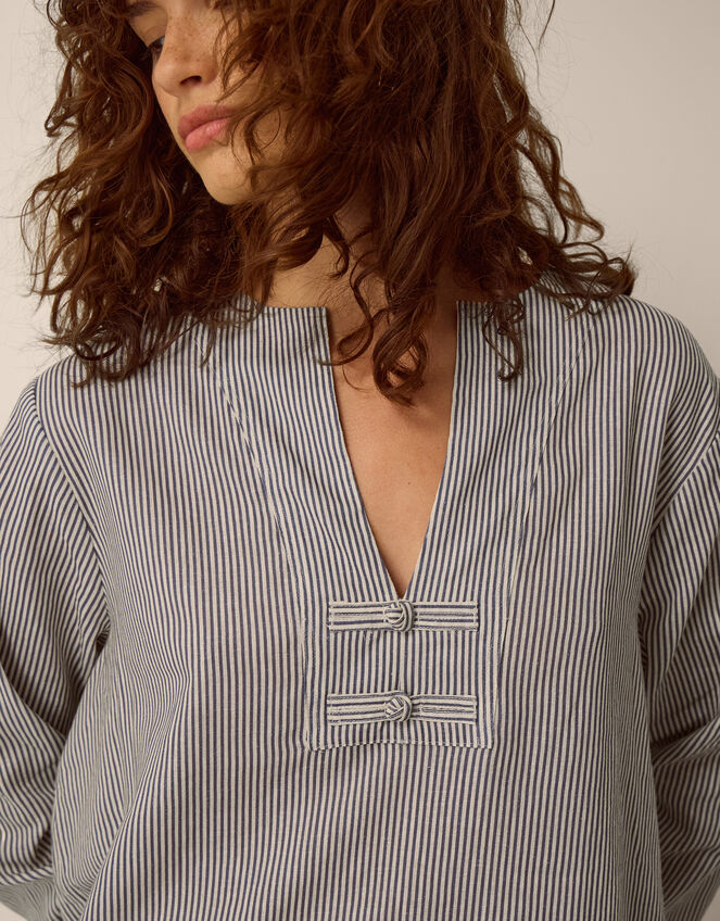 Alexa Stripe Linen Blend Top Blue