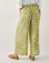 Trinny Hand-Screen Print Wide Leg Trousers, Green (GREEN), large