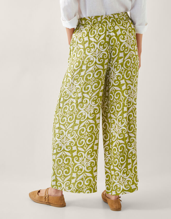 Trinny Hand-Screen Print Wide Leg Trousers, Green (GREEN), large