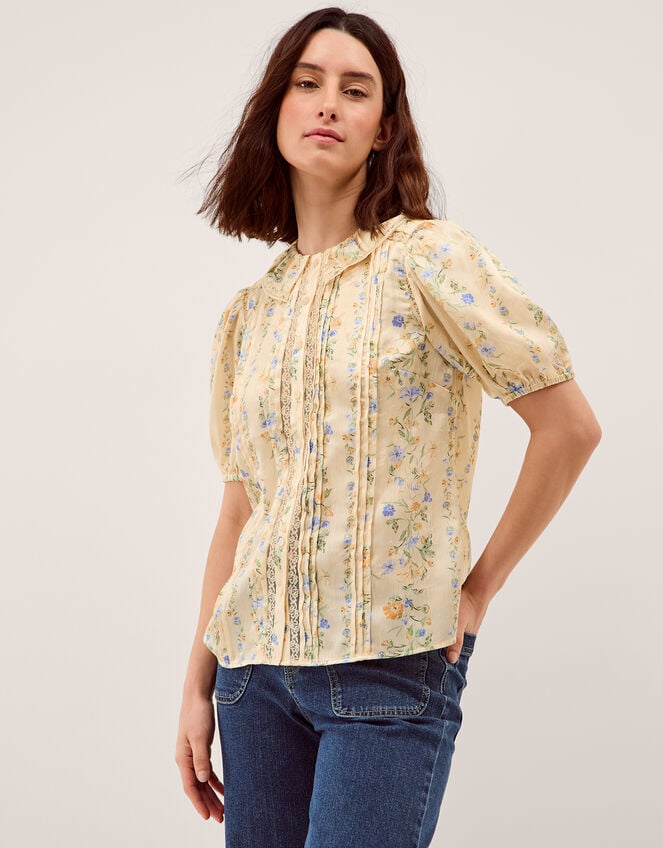 Naomi Puff Sleeve Floral Lace Blouse, Yellow (LEMON), large