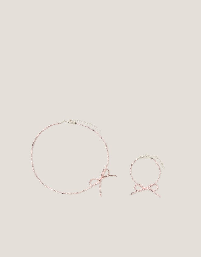 Beaded Bow Necklace & Bracelet Set, , large