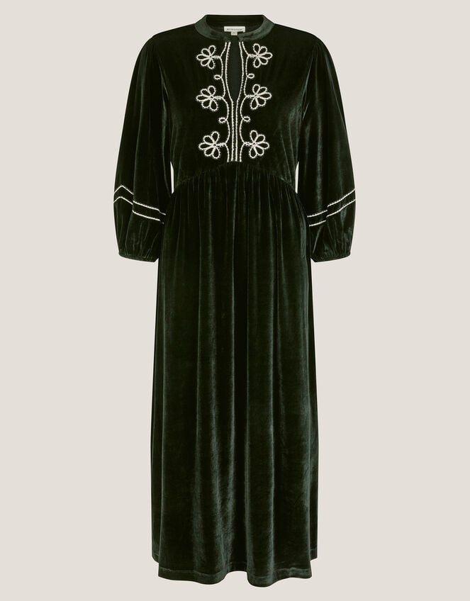Venus Embroidered Velvet Midi Dress, Black (BLACK), large