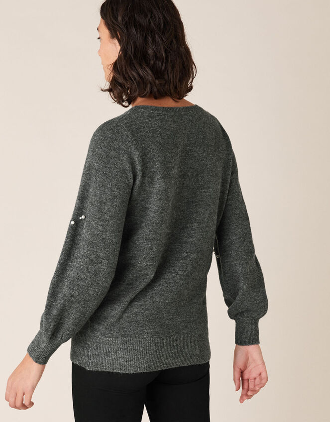 Pearl Heart Knit Jumper, Grey (CHARCOAL), large