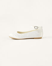 Embroidered Communion Ballerina Flats, White (WHITE), large