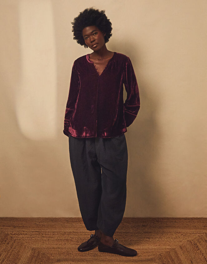 East Karin Velvet Top, Red (WINE), large
