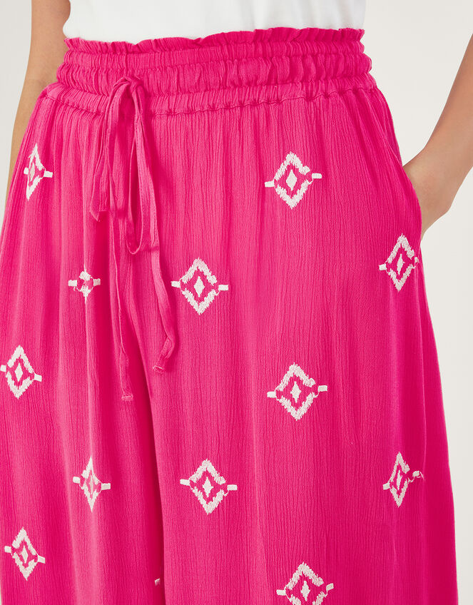 Embroidered Motif Wide Trousers in LENZING™ ECOVERO™, Pink (PINK), large