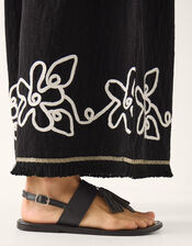 Sara Embroidered Wide Leg Trousers, Black (BLACK), large
