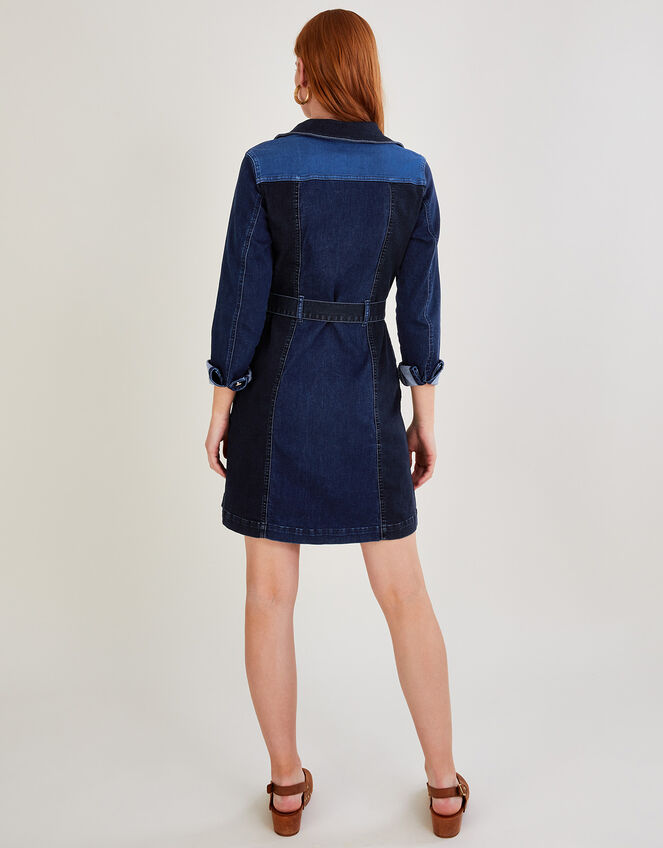 Patched Denim Dress, Blue (INDIGO), large