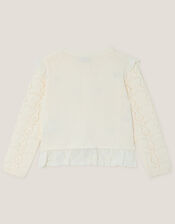 Embroidered Frill Pointelle Cardigan, Ivory (IVORY), large