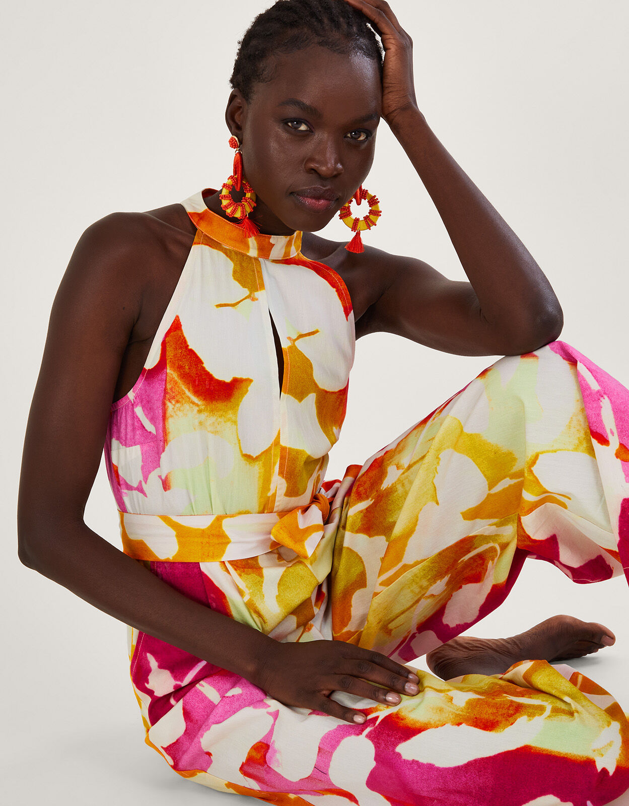 Elaxi Abstract Print Jumpsuit Pink Jumpsuits Monsoon UK
