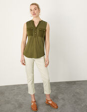 Woven Linen Tank Top, Green (KHAKI), large
