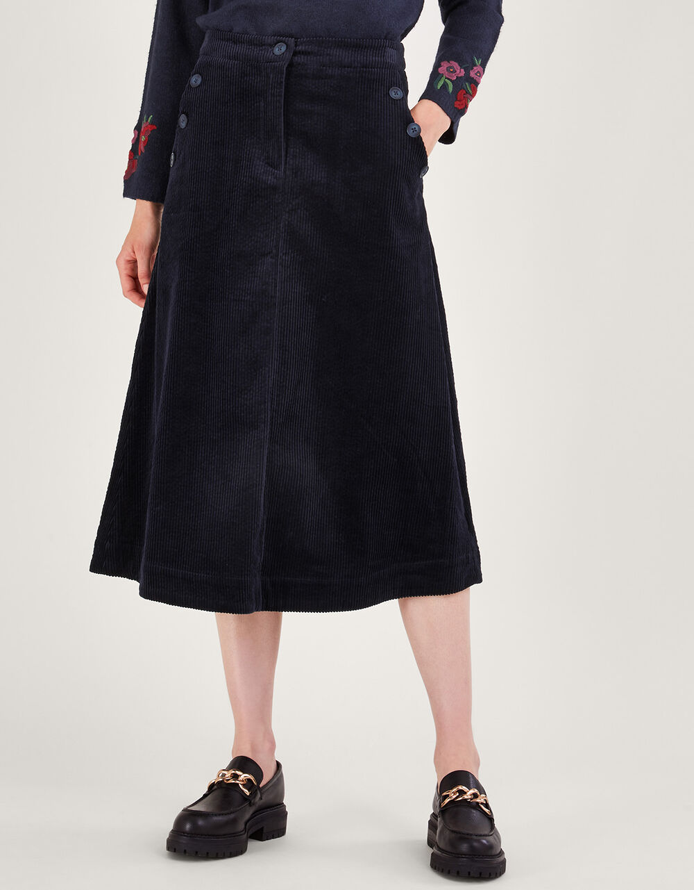 Cord Midi Skirt Blue | Skirts | Monsoon UK.