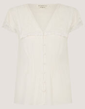 Frannie Square Collar Linen Blend Top, Ivory (IVORY), large