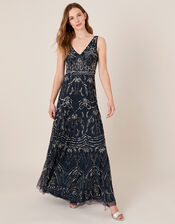 Harley Embellished Heart Maxi Dress , Blue (NAVY), large