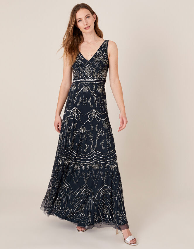 Harley Embellished Heart Maxi Dress , Blue (NAVY), large