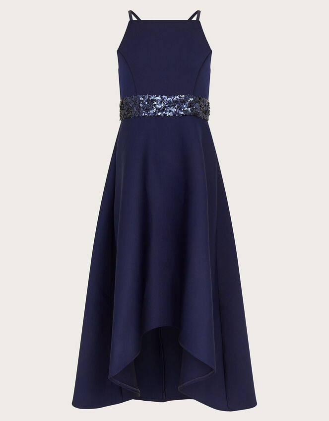 Strappy Sequin High-Low Prom Dress, Blue (NAVY), large