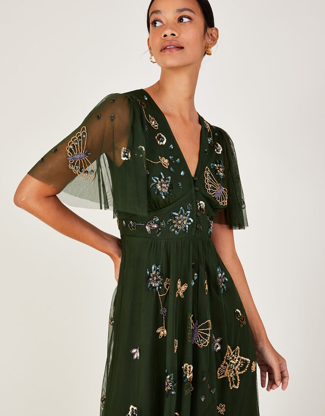 Kylie Embroidered Midi Tea Dress, Green (KHAKI), large