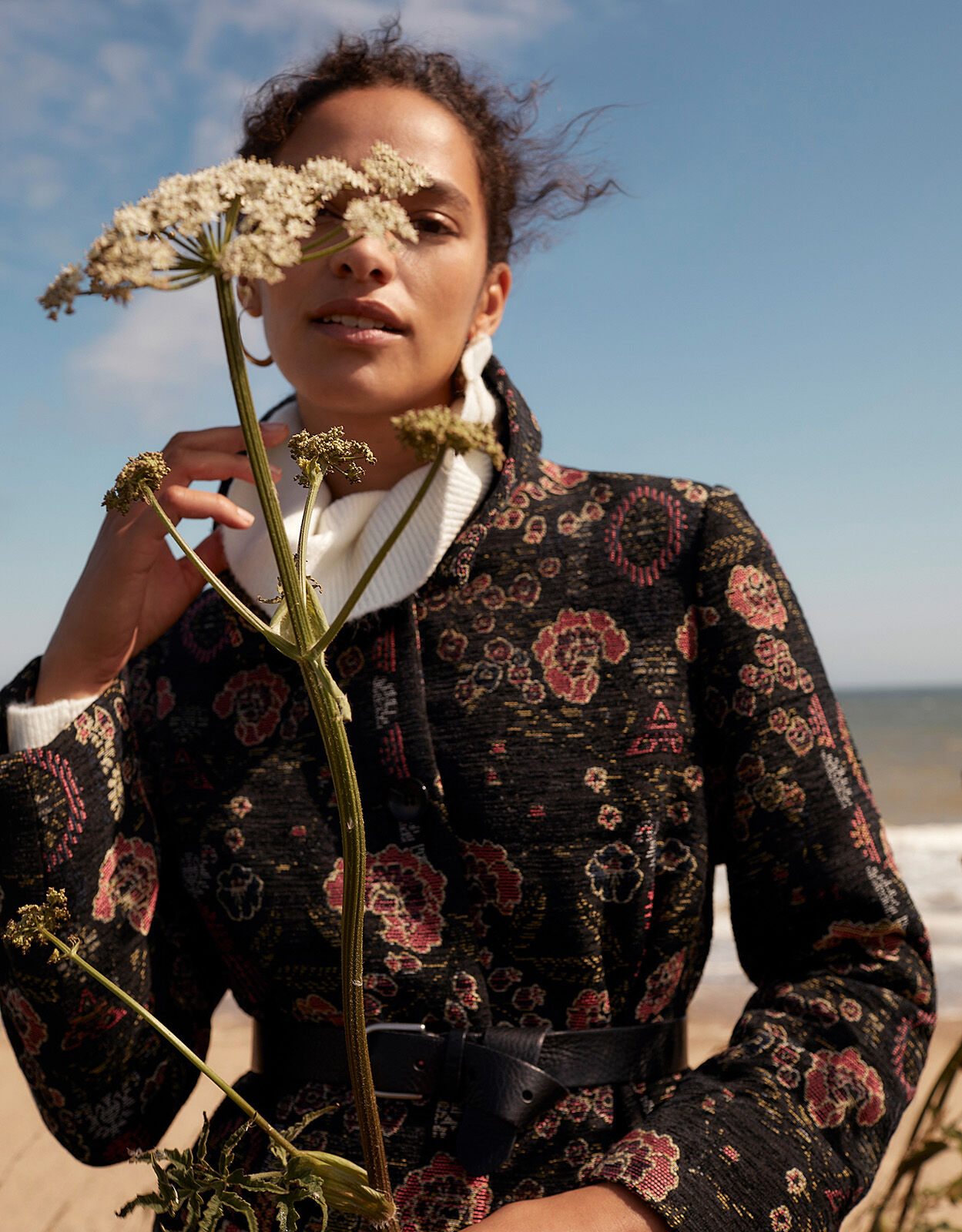 Jackie Floral Jacquard Coat Black
