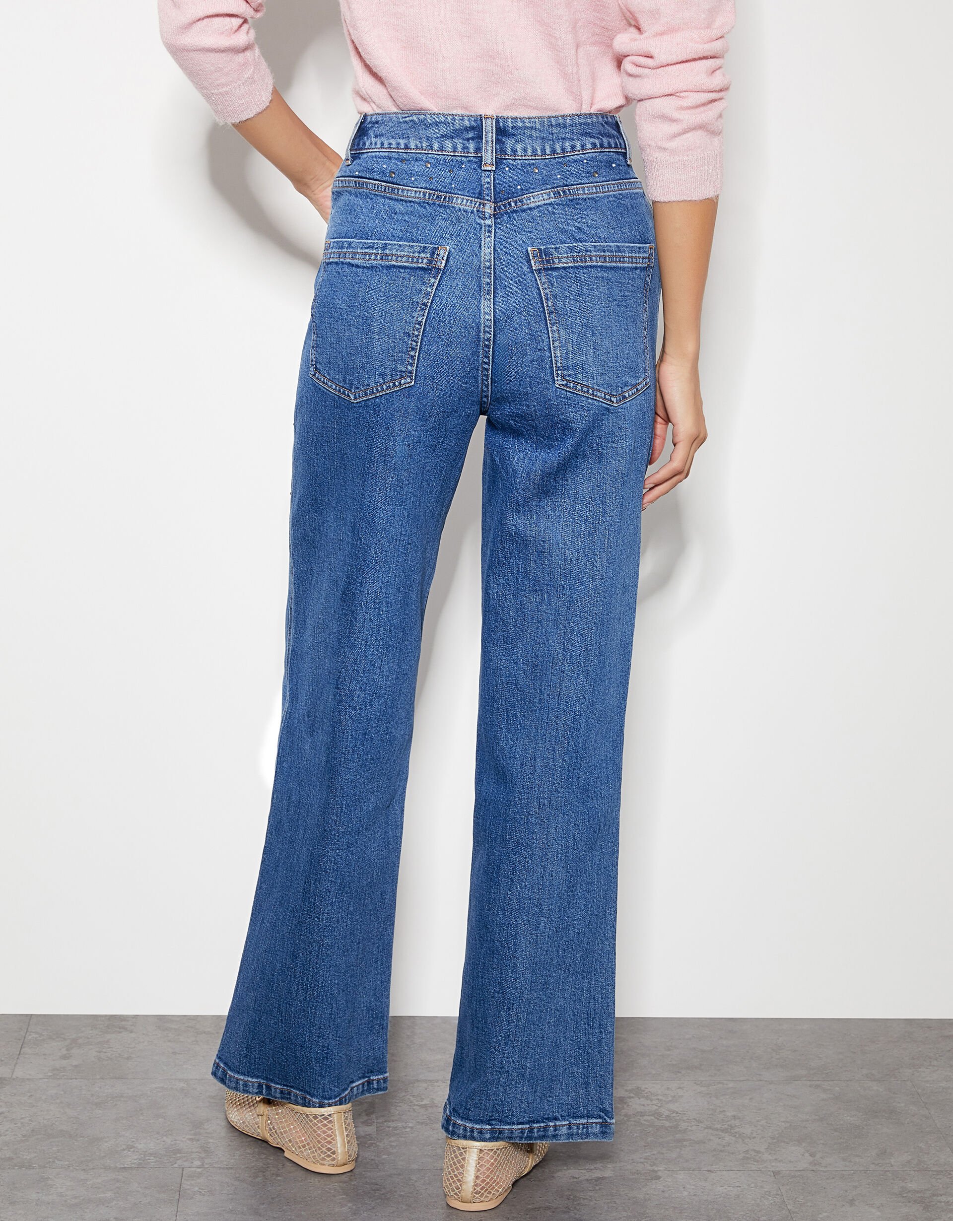 Rita Diamante High Rise Flare Jeans Blue