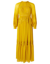 Florence Embroidered Long-Sleeve Maxi Dress, Yellow (YELLOW), large