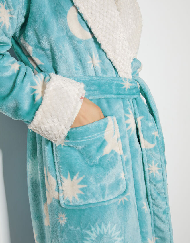 Birdie Star Print Dressing Gown, Teal (TEAL), large