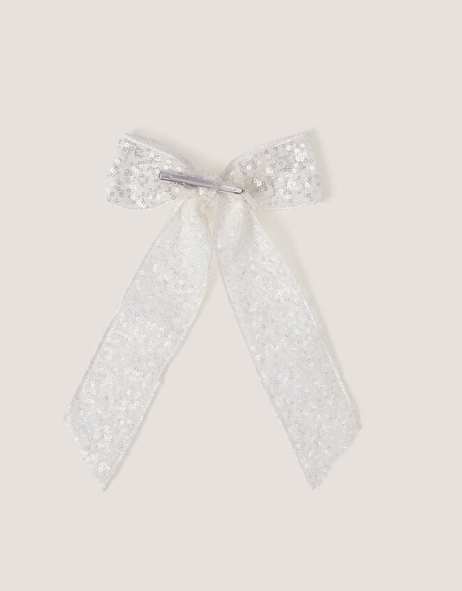 Sequin Bow Hair Clip, , large