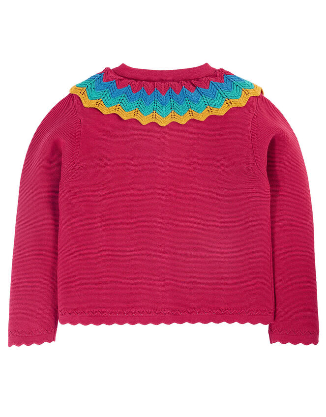 Frugi Scallop Collar Knit Cardigan, Pink (PINK), large