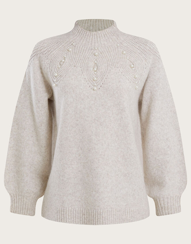 Pearl Stitch Jumper with Recycled Polyester, Ivory (IVORY), large