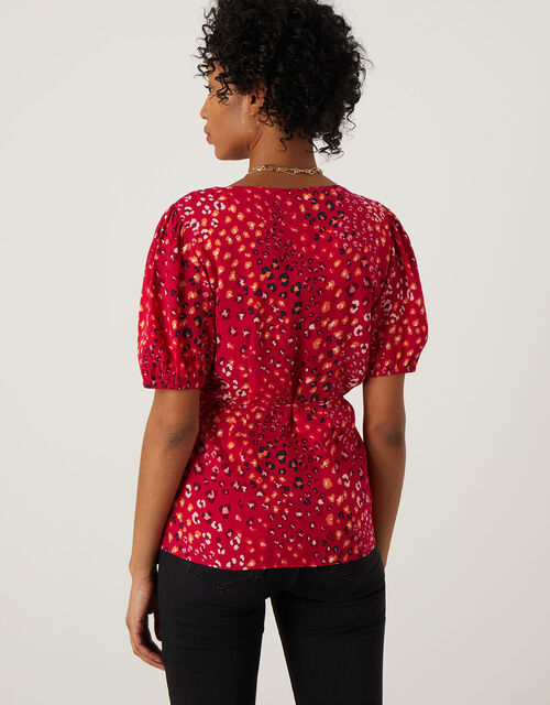Animal Print Wrap Top in LENZING™ ECOVERO™ , Red (RED), large