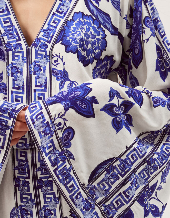 Gloria Floral Print Maxi Beach Dress, Blue (BLUE), large