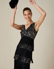 Felicity Fringe Embellished Dress, Black (BLACK), large