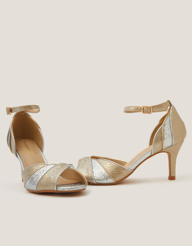 Meg Metallic Two Tone Heels, Gold (GOLD), large